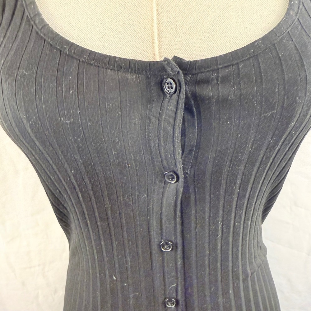 Bebe Black‎ Ribbed Button Down Bodycon Midi Tank Dress Size Small Y2K Minimalist - Picture 2 of 7